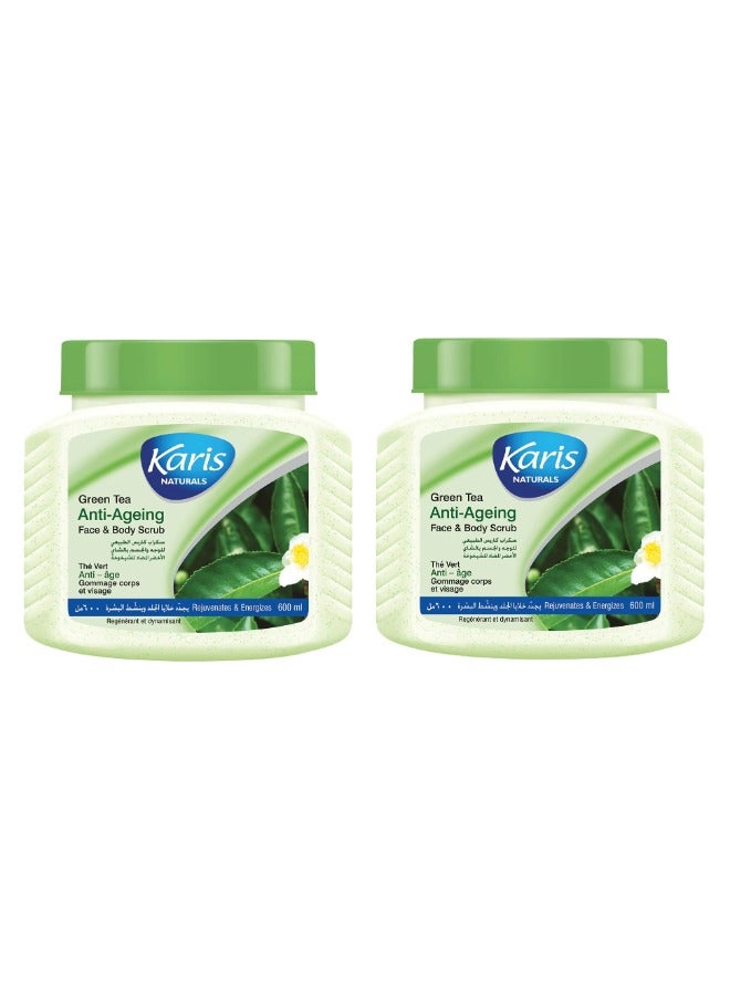 KARIS 2Pcs Karis Green Tea Anti Ageing Face and Body Scrub 600 ml - Image 1