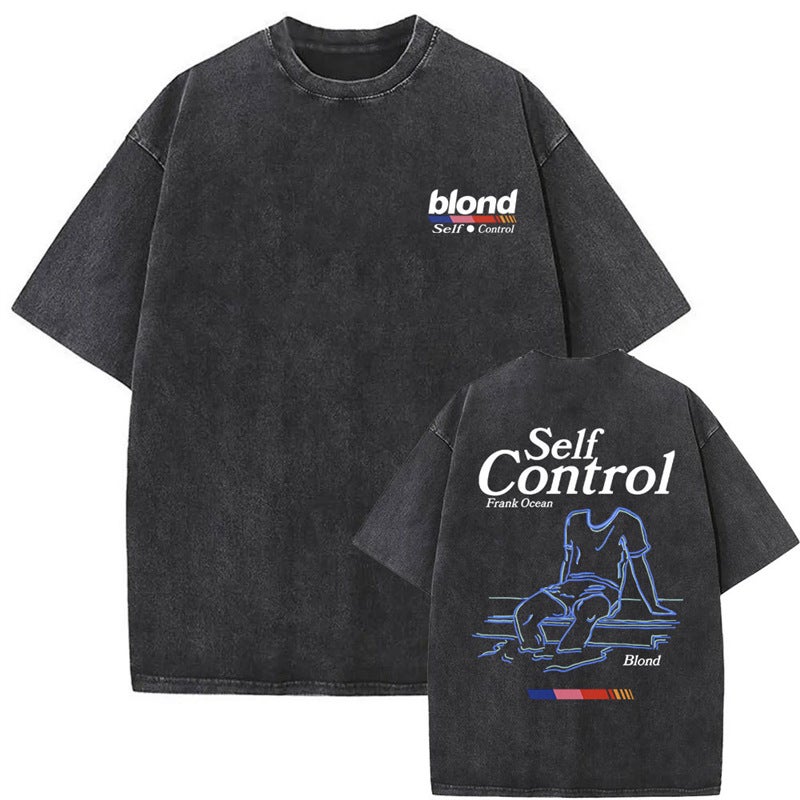 Washed Vintage Frank Fashion T-Shirts Blond Self Control Gra - Image 4