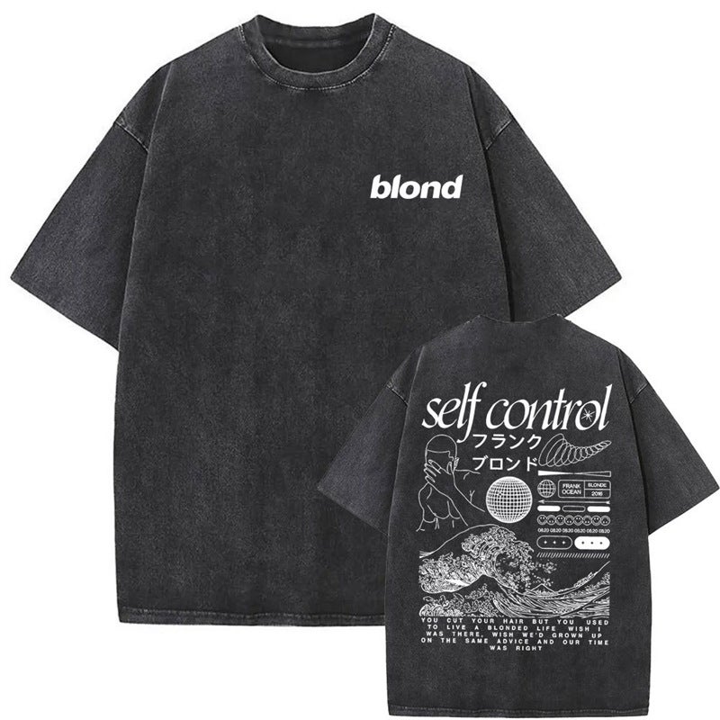 Washed Vintage Frank Fashion T-Shirts Blond Self Control Gra - Image 2