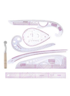 Generic 7Piece French Curve Ruler Set for Sewing Pattern Making Metric Plastic Tailor Grading Ruler Arm Sleeve omma Yardstick Cutting Iron Handle Wheel DIY Dressmaking Design Accessories  - Image 1