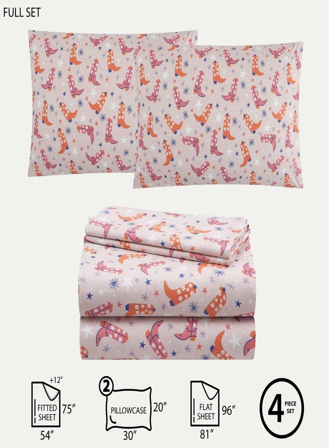Urban Lifestyle 4 Piece Sheet Set, Including Top Sheet, Fitted Sheet and 2 Pillow Cases, Western Cowboy Boot, Full - Image 2