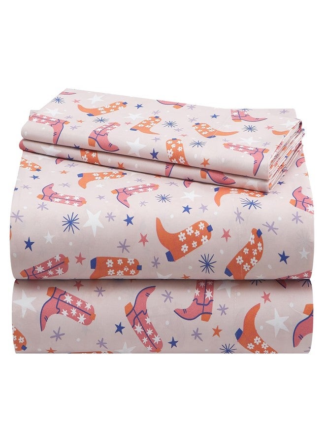 Urban Lifestyle 4 Piece Sheet Set, Including Top Sheet, Fitted Sheet and 2 Pillow Cases, Western Cowboy Boot, Full - Image 1