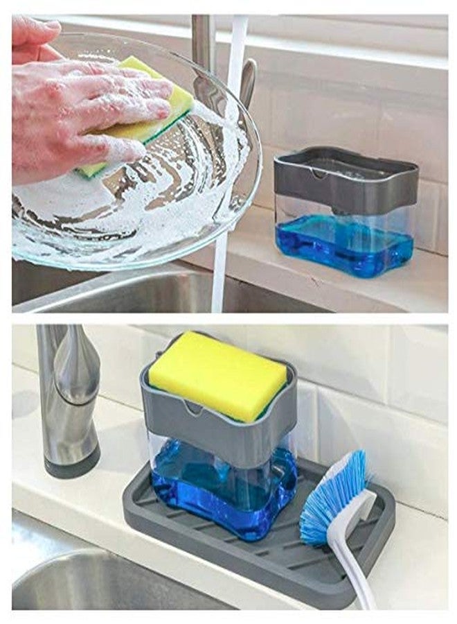 SEASPIRIT 2 in 1 Soap Pump Plastic Dispenser for Dishwasher Liquid; Holder (Random Colour; Standard; 385ml) Free Sponge - Image 3