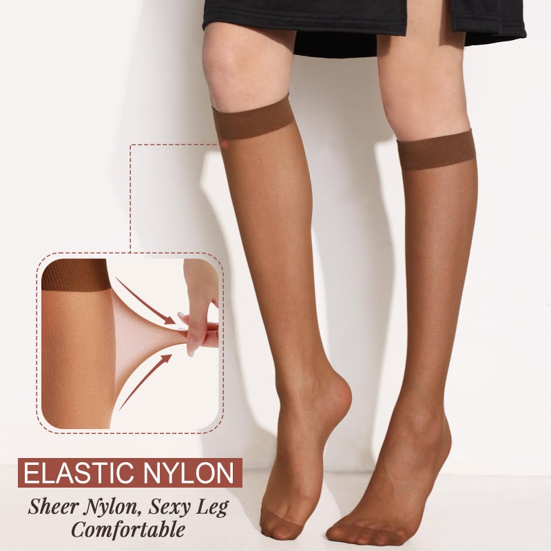 ZIHUA 12 Pairs Knee High Stockings for Women, 20 Denier Sheer Nylon Socks for Women(6Black6Tan,One Size) - Image 4