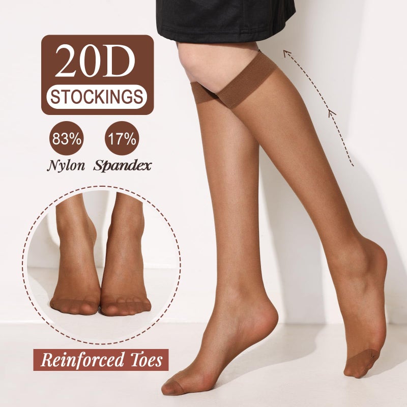 ZIHUA 12 Pairs Knee High Stockings for Women, 20 Denier Sheer Nylon Socks for Women(6Black6Tan,One Size) - Image 5