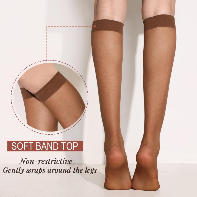 ZIHUA 12 Pairs Knee High Stockings for Women, 20 Denier Sheer Nylon Socks for Women(6Black6Tan,One Size) - Image 2