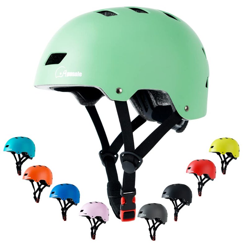 Apusale Bike Skateboard Helmet, Adjustable and Multi-Sport for Skate Scooter, 3 Sizes for Adult Youth Kids Toddler (Mint Green) - Image 1