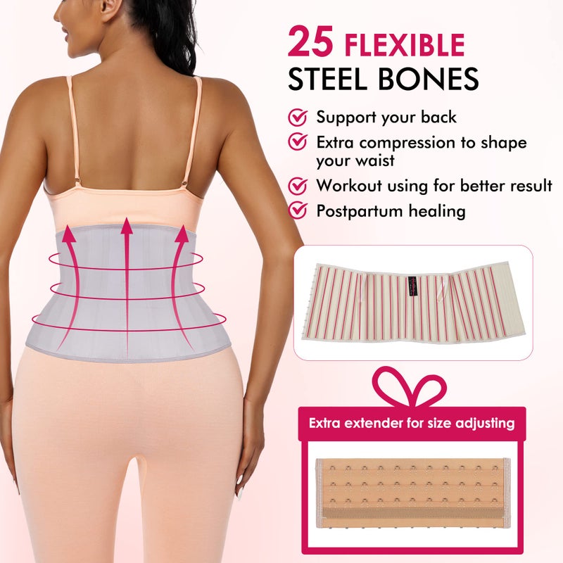 Atbuty Short Torso Waist Trainers Cincher Corset Underbust Body Shaper Latex Sport Girdle (Beige (9'' Short Torso, 25 Steel Bones), 4XS) - Image 4
