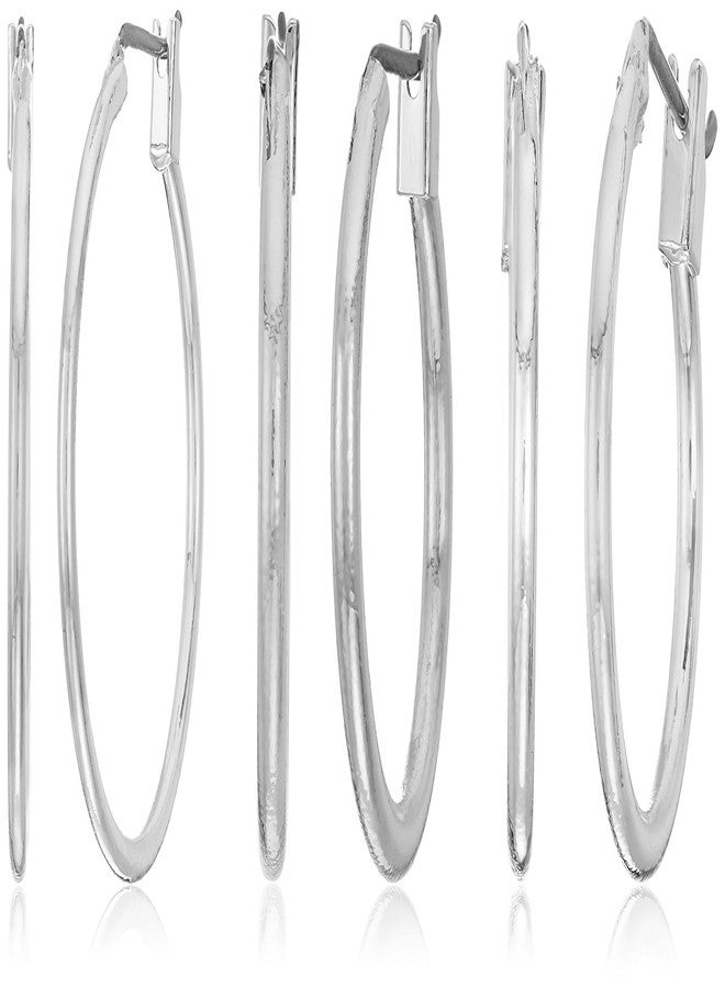 Napier "Classics" Silver-Tone Click Top Set of 3 Hoop Earrings - Image 1