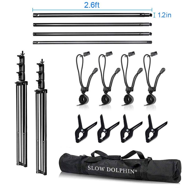 SLOW DOLPHIN 10 x 10Ft Photo Video Studio Heavy Duty Adjustable Muslin Backdrop Stand Background Support System Kit for Photography with Carrying Bag 8 Pcs Clip Clamps - Image 1