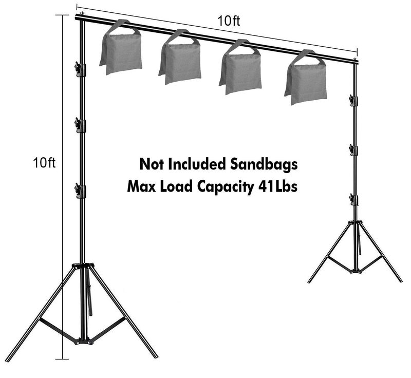 SLOW DOLPHIN 10 x 10Ft Photo Video Studio Heavy Duty Adjustable Muslin Backdrop Stand Background Support System Kit for Photography with Carrying Bag 8 Pcs Clip Clamps - Image 4