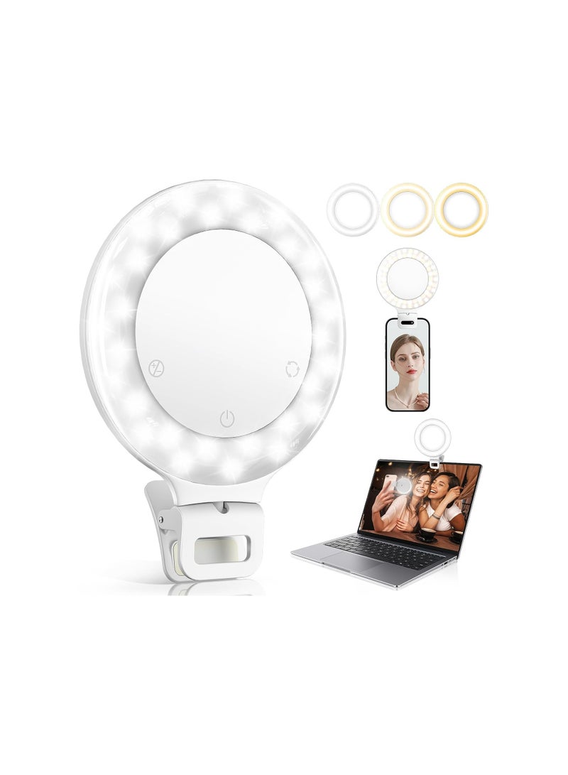 SOLARAE Ring Light, 3 Light Mode Selfie Light Rechargeable for Zoom Meetings Large Capacity Battery Portable 60 LED Adjustable Brightness Clip, for Phone, for iPad, Laptop, for Makeup, Photography, Vlog - Image 1