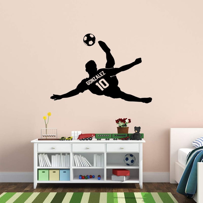 VWAQ Personalized Soccer Player Wall Decal Custom Name Boys Room Sports Decor - CS17 (13" H X 18" W, Black) - Image 2