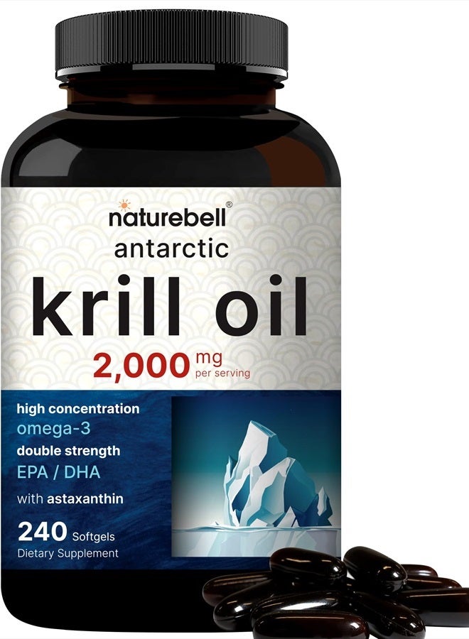 NatureBell Antarctic Krill Oil 2000mg Supplement, 240 Softgels, 3X Strength Natural Source of Omega-3s, EPA 240mg + DHA 160mg + Astaxanthin 800mcg – No Fishy Aftertaste – Mercury Free & Non-GMO  - Image 1