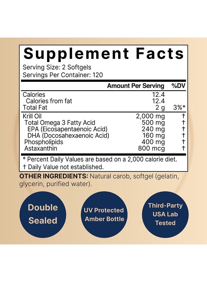 NatureBell Antarctic Krill Oil 2000mg Supplement, 240 Softgels, 3X Strength Natural Source of Omega-3s, EPA 240mg + DHA 160mg + Astaxanthin 800mcg – No Fishy Aftertaste – Mercury Free & Non-GMO  - Image 2