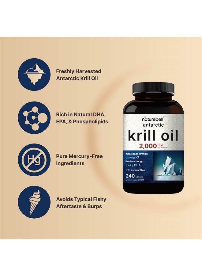 NatureBell Antarctic Krill Oil 2000mg Supplement, 240 Softgels, 3X Strength Natural Source of Omega-3s, EPA 240mg + DHA 160mg + Astaxanthin 800mcg – No Fishy Aftertaste – Mercury Free & Non-GMO  - Image 3