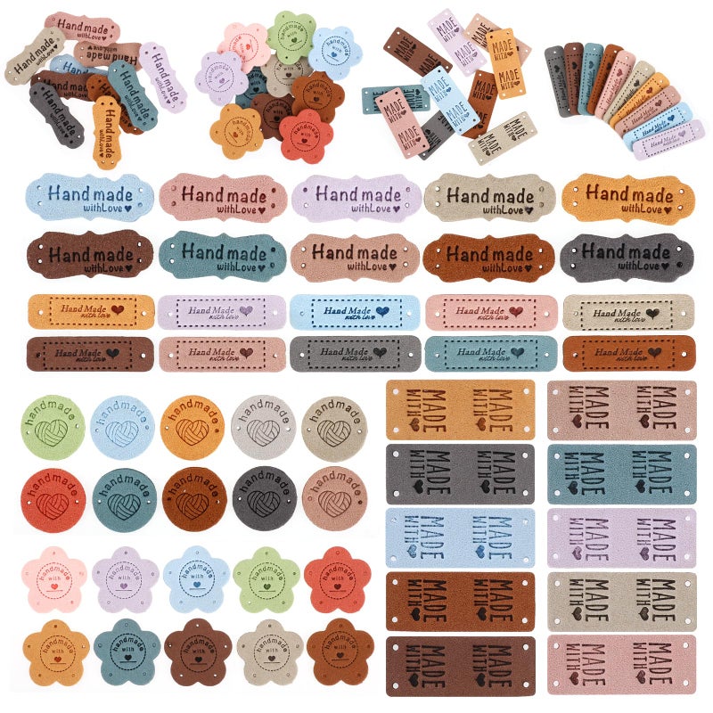 Sliverdew 50pcs Handmade Tags for Crochet Handmade Leather Labels Faux Handmade with Love Leather Tags for Handmade Items Embellishment Knit Accessories with Hole for DIY Crafts Sewing Crochet Knitting Hats - Image 1