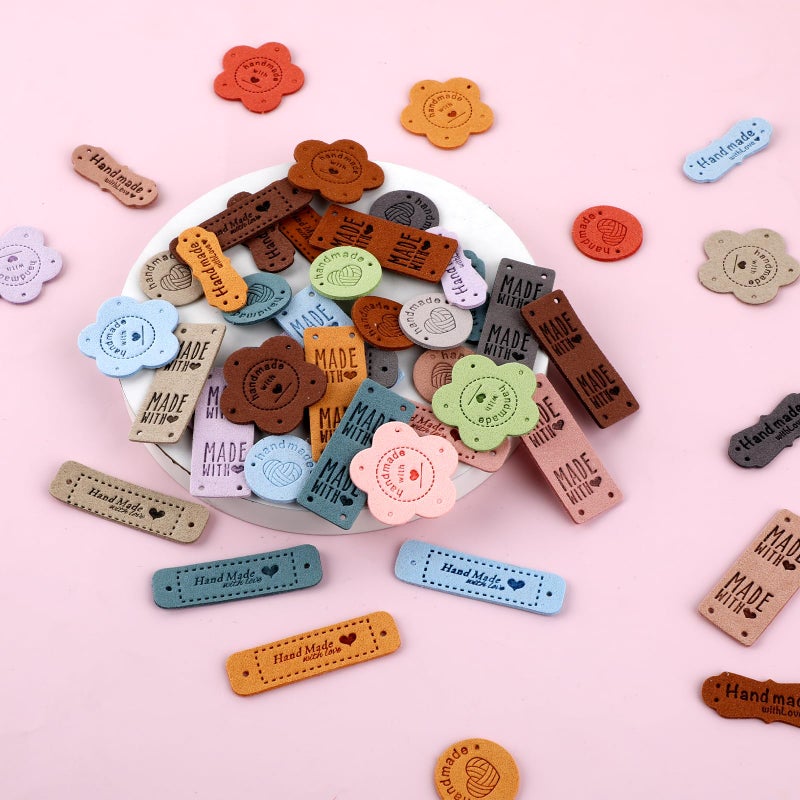 Sliverdew 50pcs Handmade Tags for Crochet Handmade Leather Labels Faux Handmade with Love Leather Tags for Handmade Items Embellishment Knit Accessories with Hole for DIY Crafts Sewing Crochet Knitting Hats - Image 3