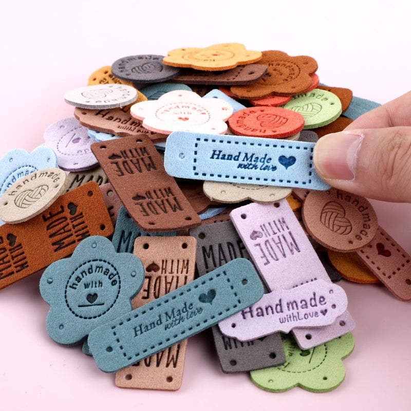 Sliverdew 50pcs Handmade Tags for Crochet Handmade Leather Labels Faux Handmade with Love Leather Tags for Handmade Items Embellishment Knit Accessories with Hole for DIY Crafts Sewing Crochet Knitting Hats - Image 4