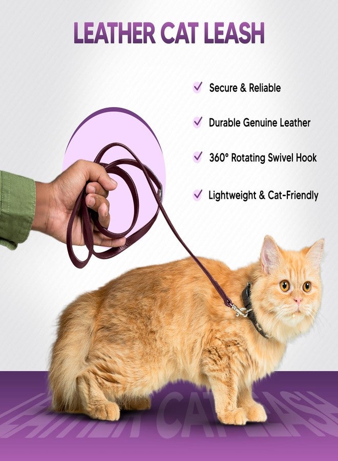 ADIL'S Adil’S Leather Cat Leash - Durable, Stylish & Comfortable Genuine Leather 4ft Long Leash with Secure Trigger Snap Hook for Safe Walks and Outdoor Adventures, (Chestnut) - Image 2