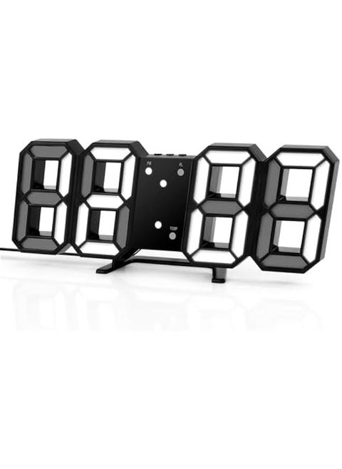 3D Digital Alarm Clock,Wall LED Number Time Clock with 3 Auto Adjust Brightness Levels，Modern Night Light LED Electronic Clock Date,Temperature Display (black)