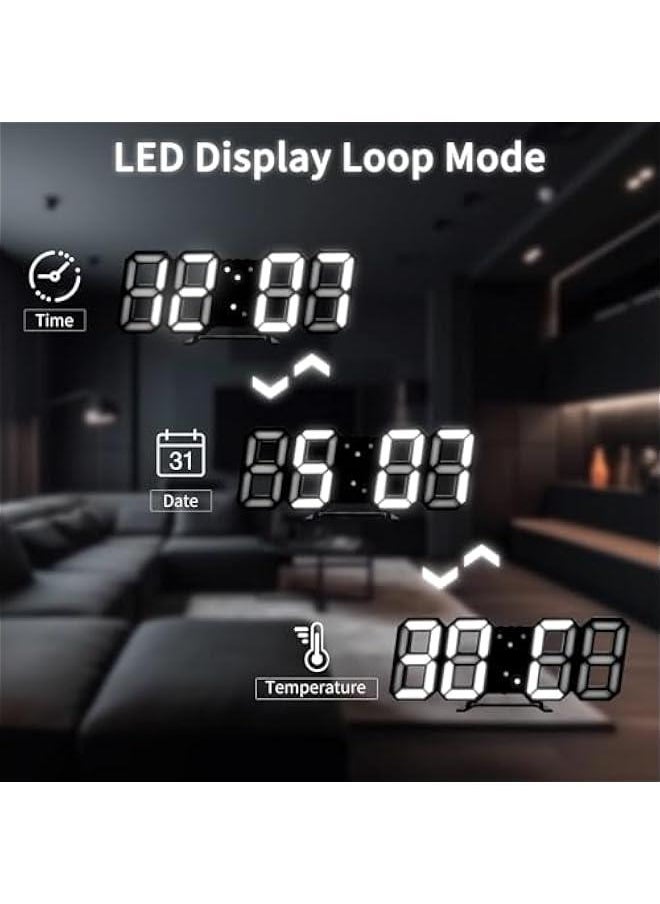 Beauenty - 3D Digital Alarm Clock,Wall LED Number Time Clock with 3 Auto Adjust Brightness Levels，Modern Night Light LED Electronic Clock Date,Temperature Display (black) - Image 1
