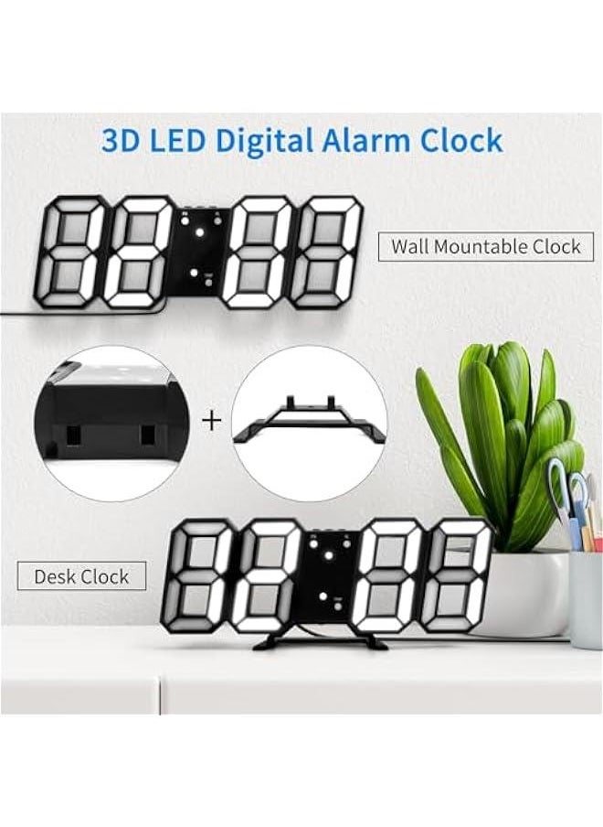 Beauenty - 3D Digital Alarm Clock,Wall LED Number Time Clock with 3 Auto Adjust Brightness Levels，Modern Night Light LED Electronic Clock Date,Temperature Display (black) - Image 1