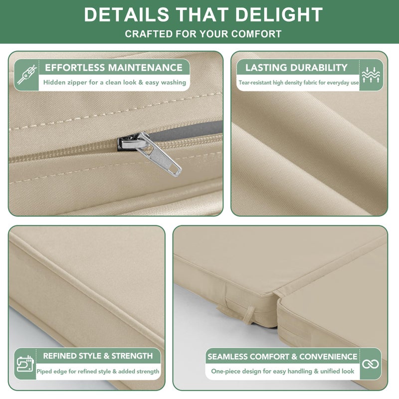 Summsun Outdoor Dining Chair Cushions 4 Pack, Water Resistant High Back Patio Seat Cushion Set with Ties, Removable Covers, Non-Slip Bottom for Garden Lawn Patio Furniture, 44 x 20 Inch, Cream - Image 5