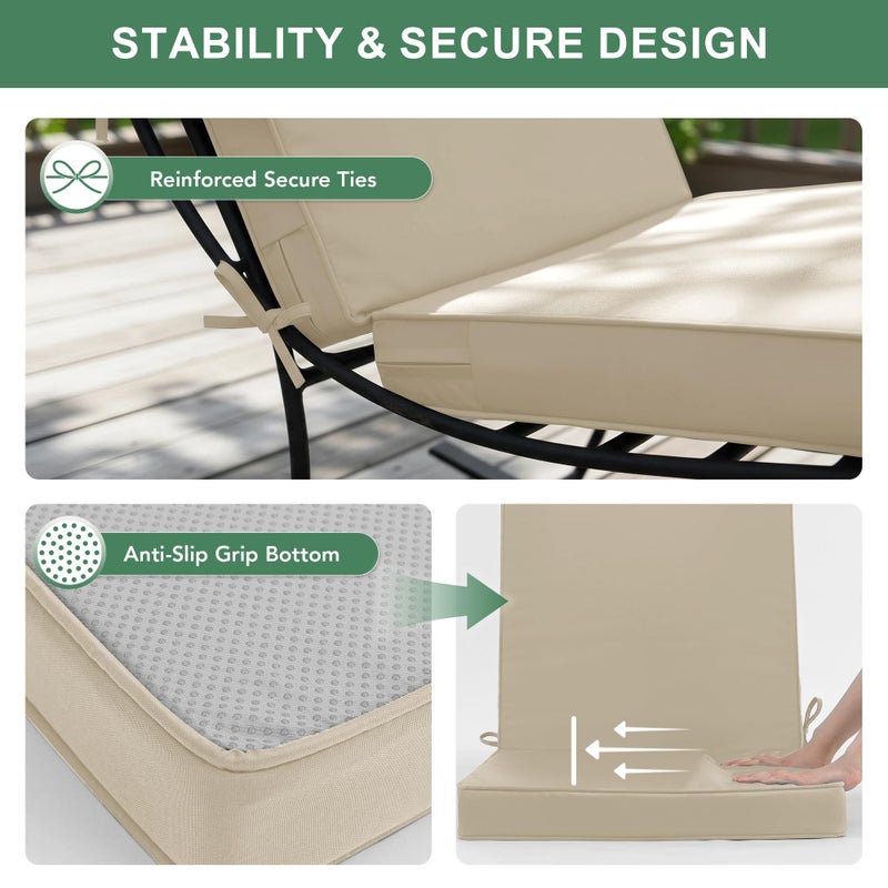 Summsun Outdoor Dining Chair Cushions 4 Pack, Water Resistant High Back Patio Seat Cushion Set with Ties, Removable Covers, Non-Slip Bottom for Garden Lawn Patio Furniture, 44 x 20 Inch, Cream - Image 4