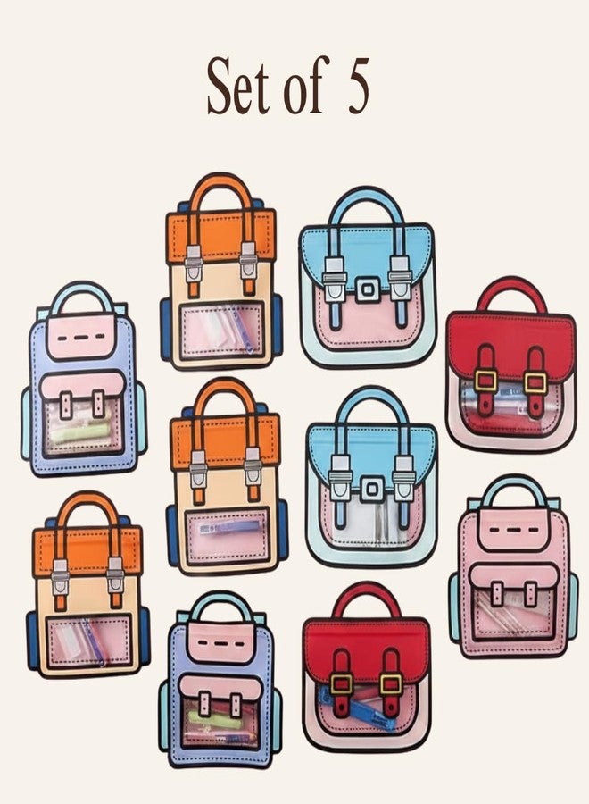 KHUSHA CREATIONS Set of 5 Cute Mix Size Goodies Bags for Kids | Cartoon Theme Return Bags Pouches | Reusable Party Favor Bags for Birthday, School Event, Classroom Supplies, and Kids Stationery Storage - Image 3