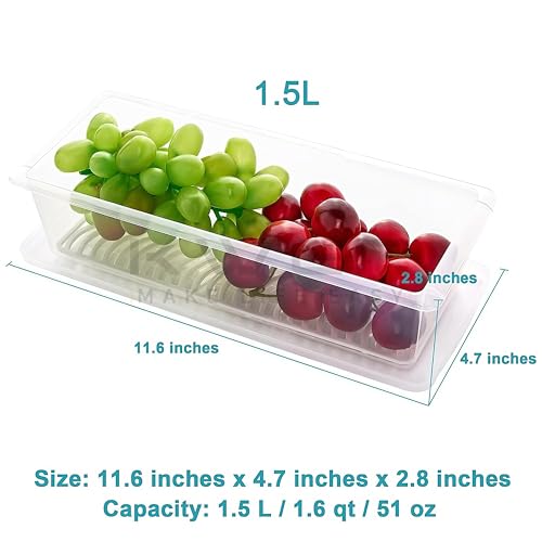 KWER Fridge Storage Boxes Fridge Organizer With Removable Drain Plate Fridge Storage Containers Keeps Fruits, Vegetables, Meat, Fish Fresh Longer 1500 Ml Container Box(Pack Of 12, Plastic),Clear - Image 3