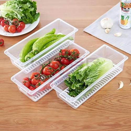 KWER Fridge Storage Boxes Fridge Organizer With Removable Drain Plate Fridge Storage Containers Keeps Fruits, Vegetables, Meat, Fish Fresh Longer 1500 Ml Container Box(Pack Of 12, Plastic),Clear - Image 2