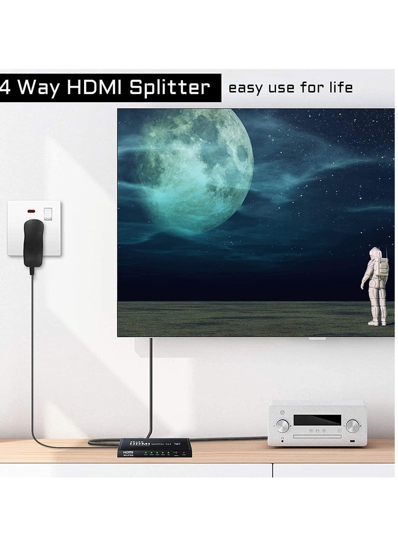 4K HDMI (HDTV) Splitter 1x4 – 1 Input to 4 Outputs | Supports 4K x 2K Ultra HD & 3D | HDMI Distribution for TV, Monitor, Projector