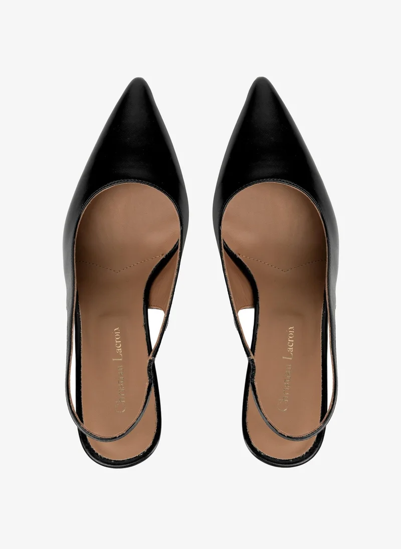 Christian Lacroix Christian Lacroix Women's Leather Kitten Heel Slingback Pumps - Black