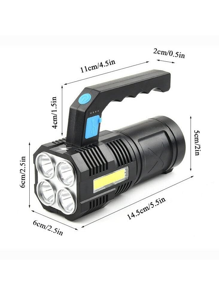 Excefore led flashlight,LED Flashlight USB Rechargeable, High Lumens Tactical Light with Sidelight, 4X LED, Zoomable, Handheld Super Brightest Flashlights, Portable Torch for Outdoor - Image 4