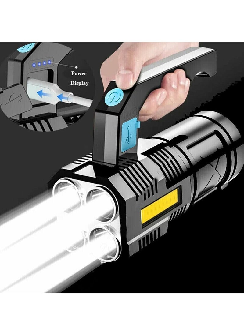 Excefore led flashlight,LED Flashlight USB Rechargeable, High Lumens Tactical Light with Sidelight, 4X LED, Zoomable, Handheld Super Brightest Flashlights, Portable Torch for Outdoor - Image 5