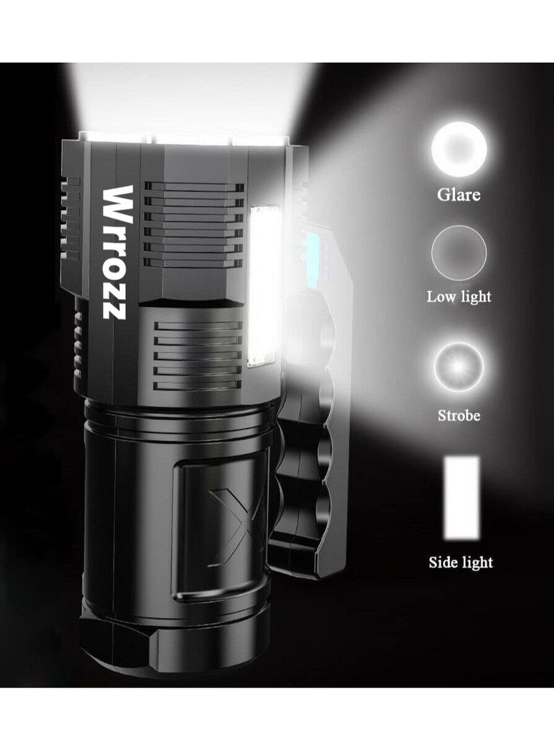 Excefore led flashlight,LED Flashlight USB Rechargeable, High Lumens Tactical Light with Sidelight, 4X LED, Zoomable, Handheld Super Brightest Flashlights, Portable Torch for Outdoor - Image 3