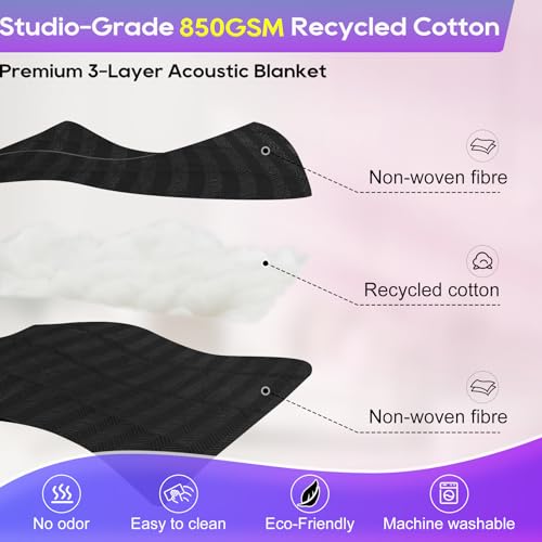 Saree 2 Pcs Large Sound Dampening Blanket 48" x 80", 850GSM Acoustic Sound Blanket with Grommets,Heavy Duty Studio Sound Absorption Blankets,Acoustic Blanket Noise Reduce,Light Blocker,Moving Blankets - Image 3