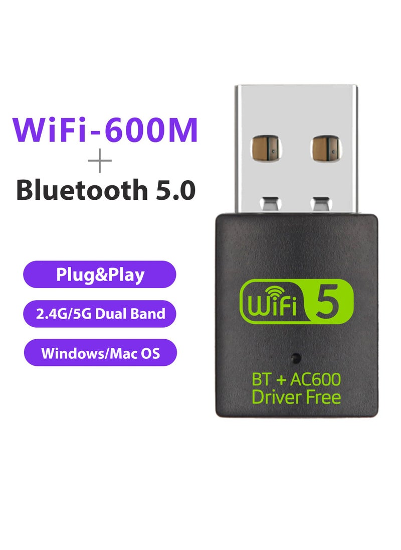 MJZ USB WiFi Bluetooth Adapter, 600Mbps Dual Band 2.4/5Ghz Wireless Network External Receiver, Bluetooth 5.0 Mini WiFi Dongle for PC/Laptop/Desktop  - Image 1