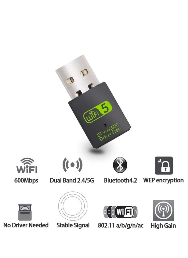 محول USB WiFi Bluetooth، جهاز استقبال خارجي للشبكة اللاسلكية ثنائي النطاق 2.4/5 جيجاهرتز بسرعة 600 ميجابت في الثانية، دونجل WiFi صغير بتقنية Bluetooth 5.0 لأجهزة الكمبيوتر الشخصية/الكمبيوتر المحمول/الكمبيوتر المكتبي - pzsku/ZA9EB6B9EC59A8EE1AA52Z/45/_/1728714250/a6b6538c-8c5e-480f-aac8-6a6e5874bcd9