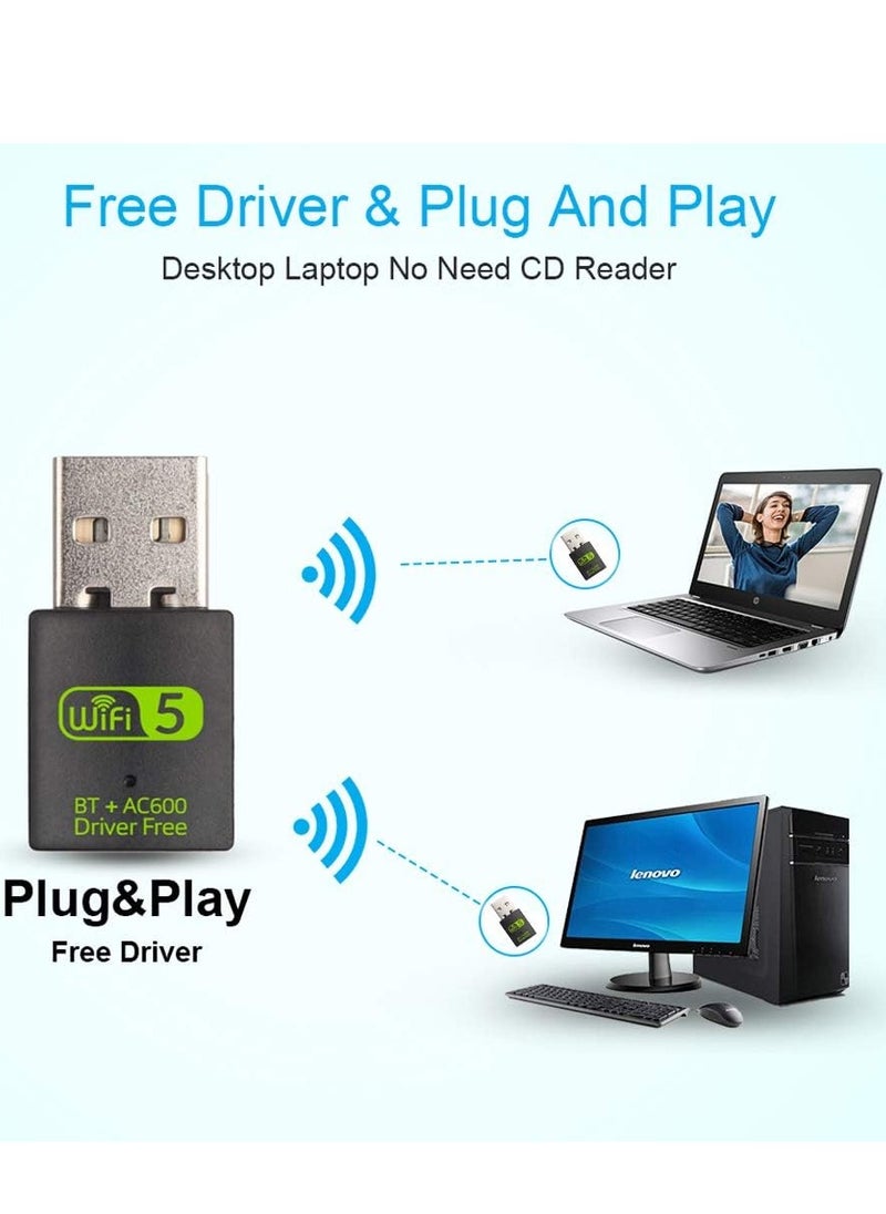 MJZ USB WiFi Bluetooth Adapter, 600Mbps Dual Band 2.4/5Ghz Wireless Network External Receiver, Bluetooth 5.0 Mini WiFi Dongle for PC/Laptop/Desktop  - Image 4