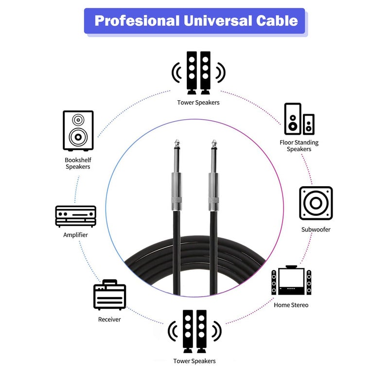 ROCMUZZK 2 Pack 30ft 1/4 Inch to 1/4 Inch Male Speaker Cable, 30 feet 6.35mm Stereo Audio Connection Cord, 12 Gauge AWG Wire - Image 4