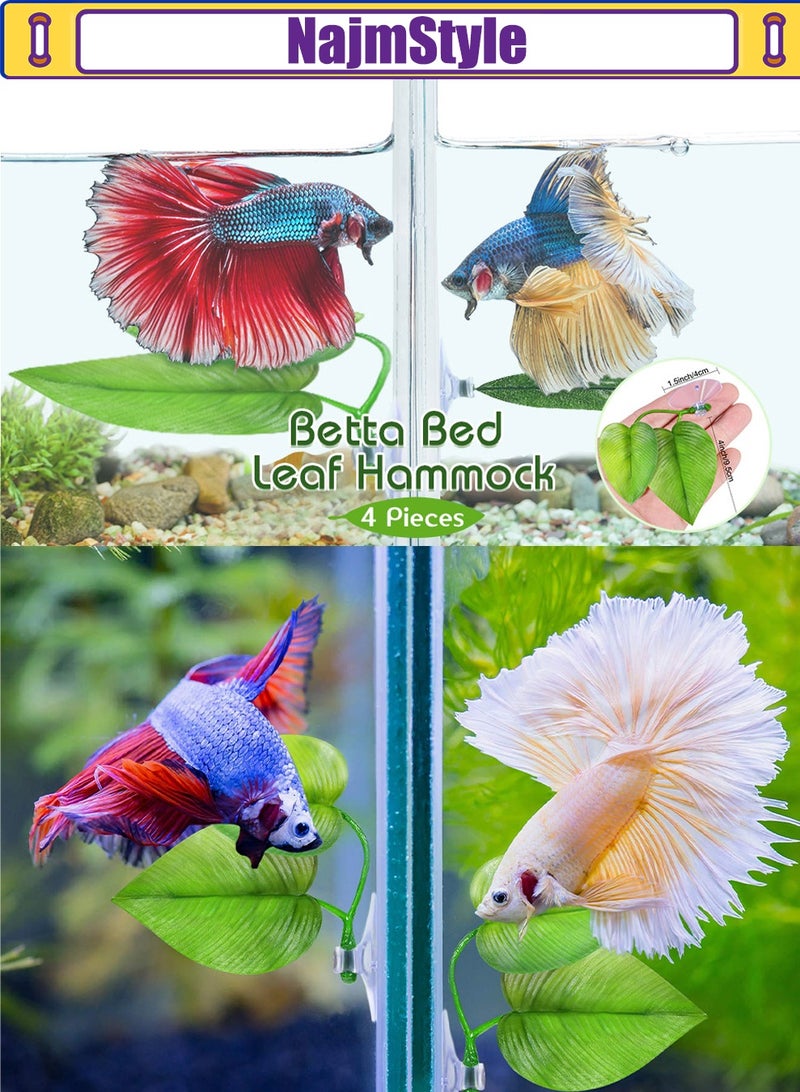 NajmStyle 4 Pieces Betta Bed Leaf Hammock for Betta Fish, Lightweight and Realistic Resting Spot, No BPA, Practical, Comfortable and Safe (Double Leaf) - Image 2
