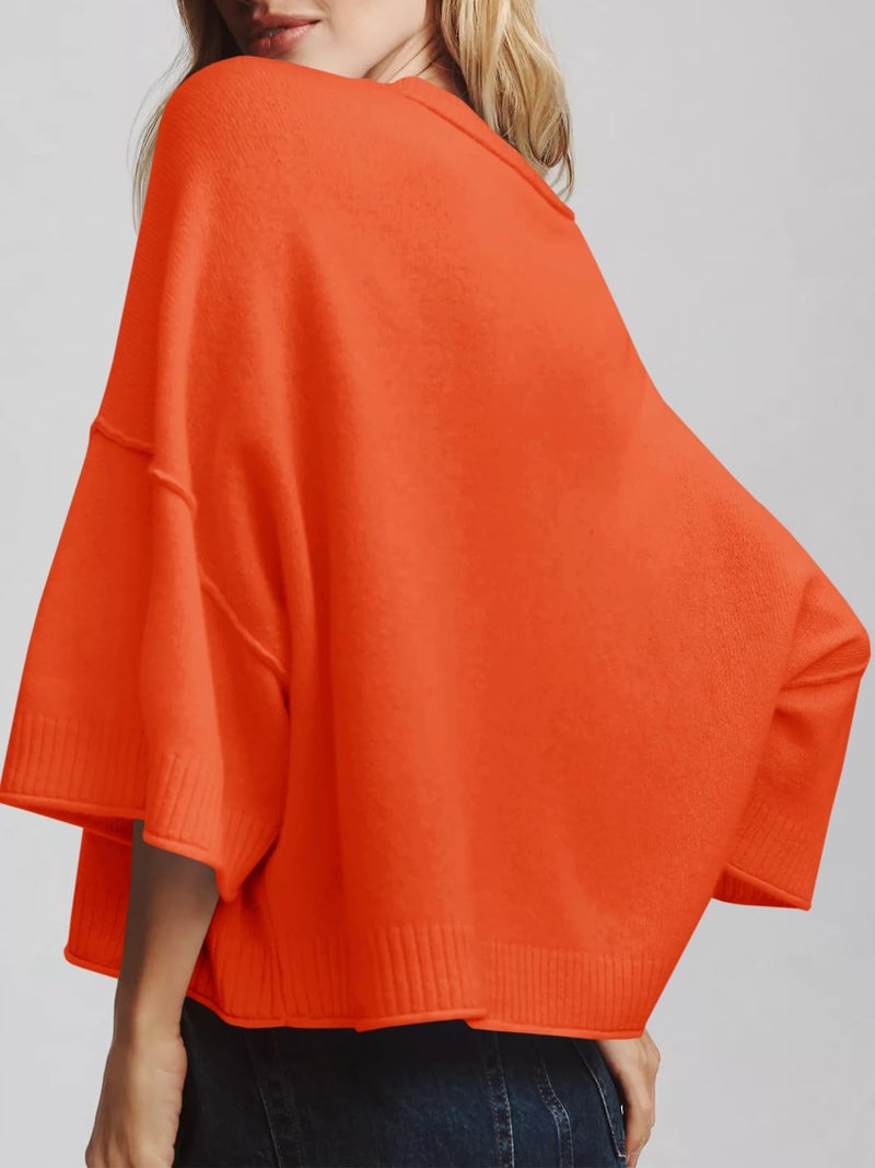 Saodimallsu Womens Short Sleeve Sweater Summer Oversized Cropped Sweaters Casual Crewneck Lightweight Knit Tops Orange - Image 4