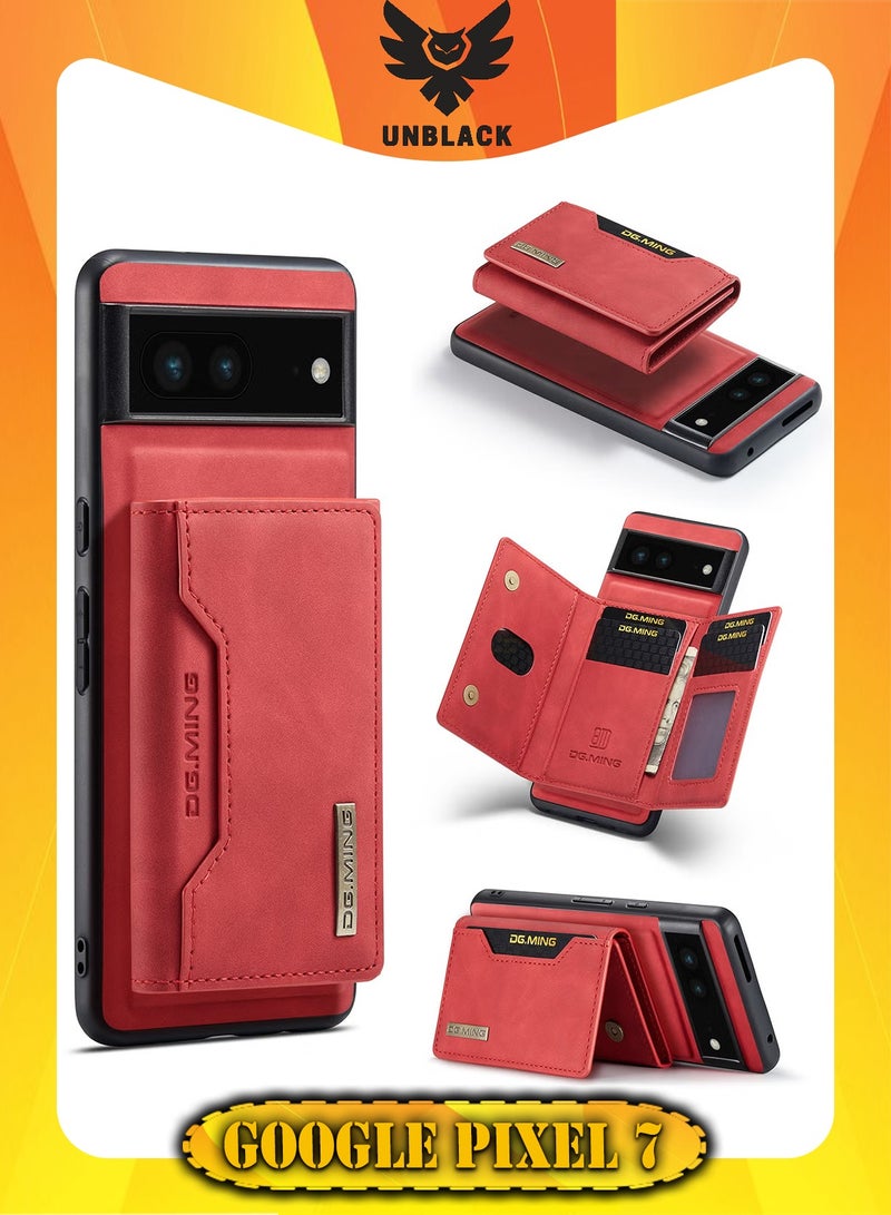 DGMING Wallet Case for Google Pixel 7, DG.MING Premium Leather Phone Case Back Cover Magnetic Detachable with Trifold Wallet Card Holder Pocket (Red)  - Image 1
