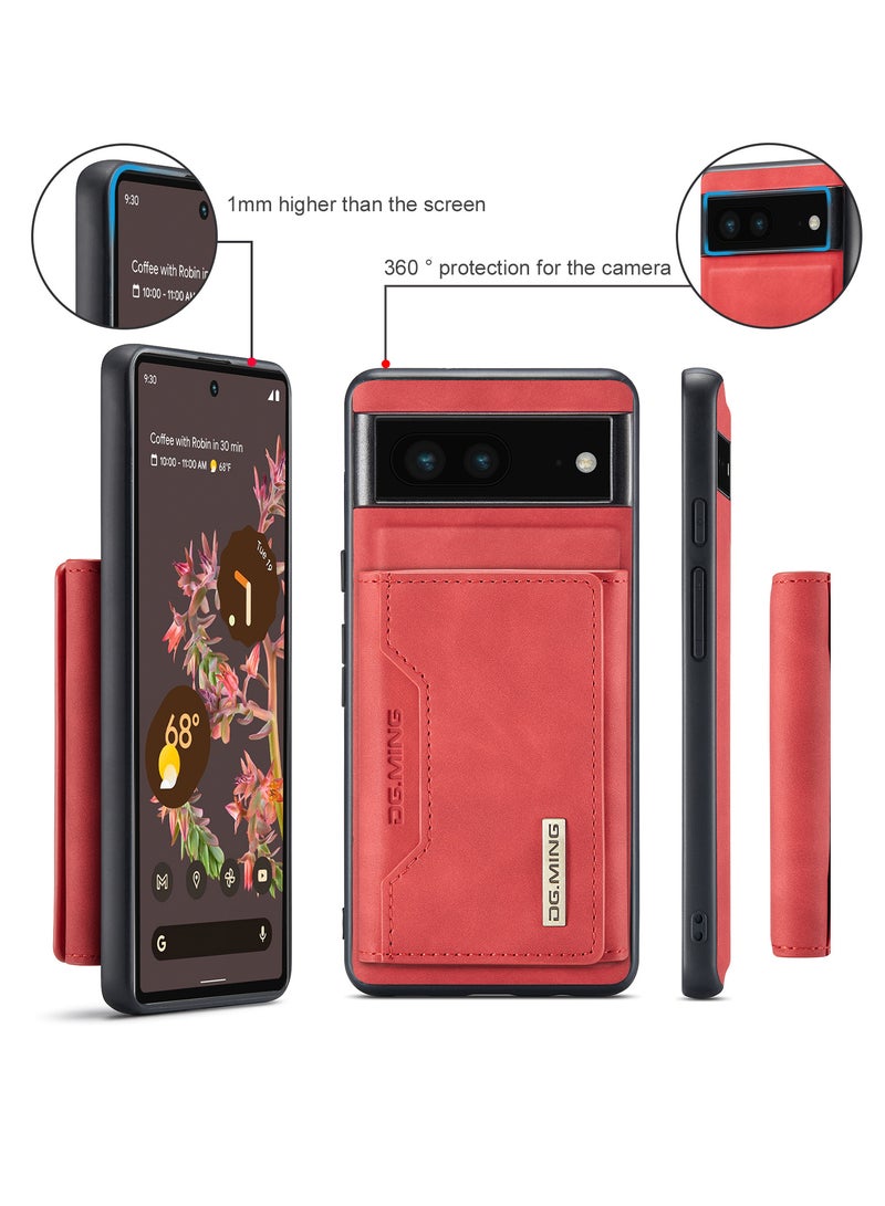 DGMING Wallet Case for Google Pixel 7, DG.MING Premium Leather Phone Case Back Cover Magnetic Detachable with Trifold Wallet Card Holder Pocket (Red)  - Image 4