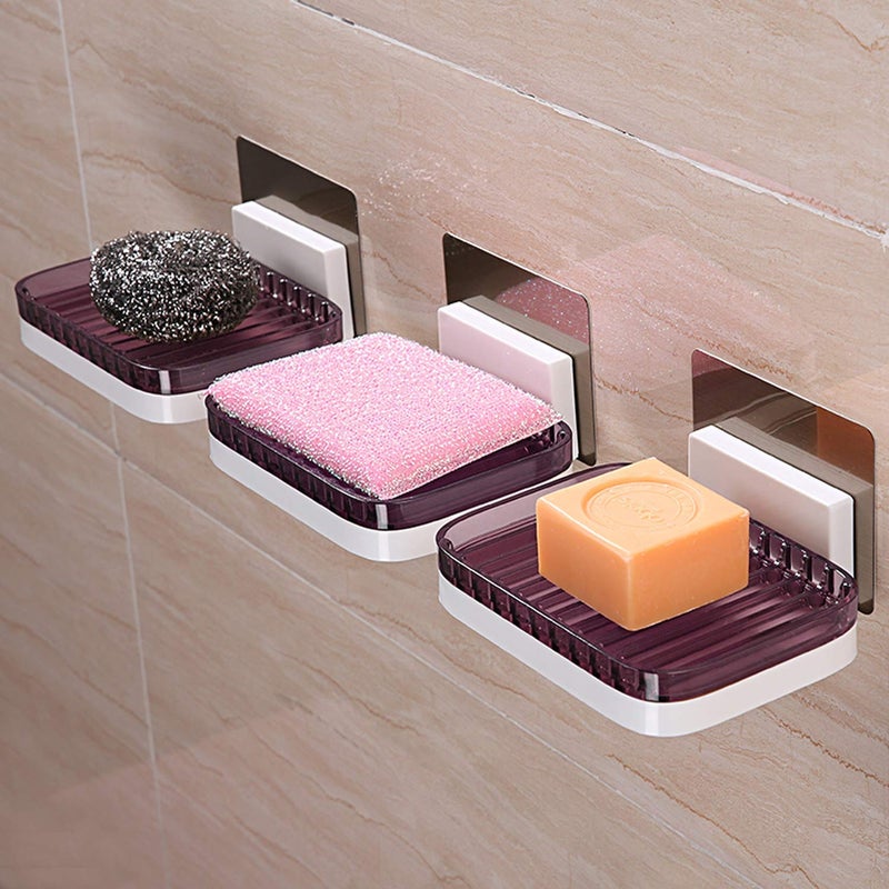 FORKLS Bathroom ABS Plastic Self Adhesive Soap Holder for Kitchen & Bathroom with Drain Tray- Multicolors - Image 4