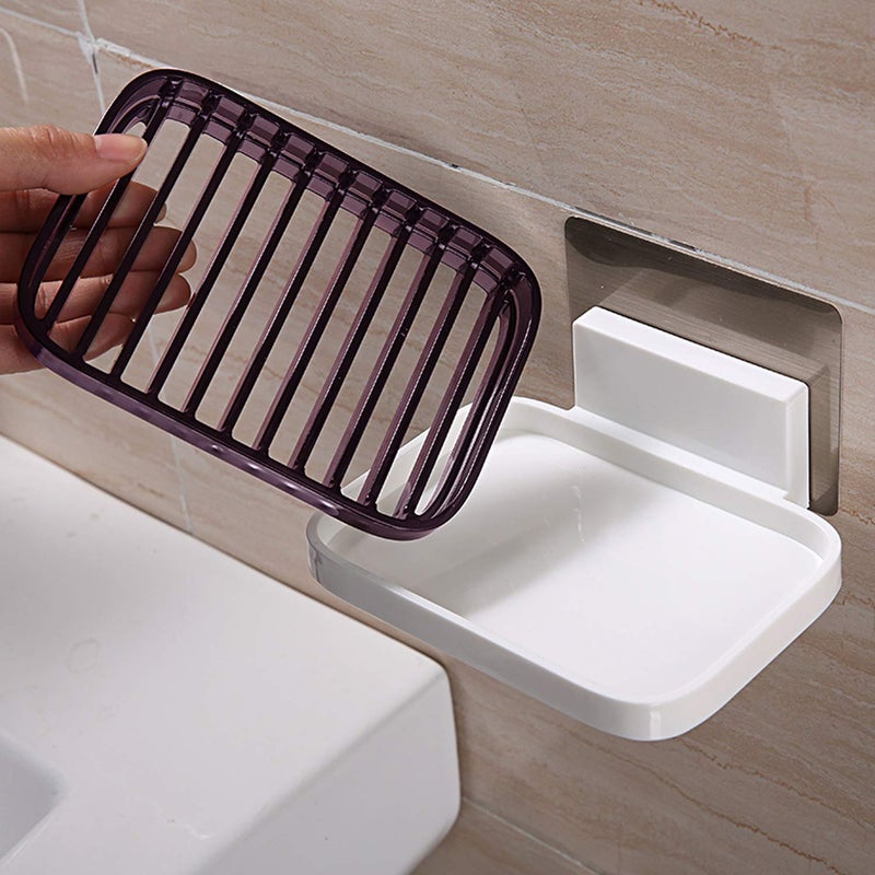 FORKLS Bathroom ABS Plastic Self Adhesive Soap Holder for Kitchen & Bathroom with Drain Tray- Multicolors - Image 3