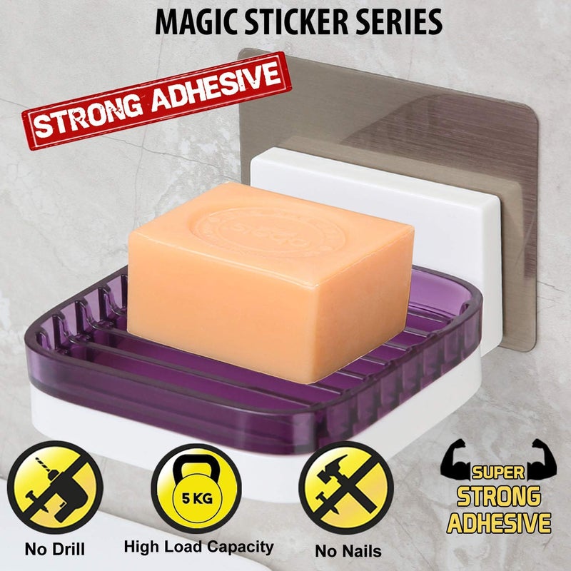 FORKLS Bathroom ABS Plastic Self Adhesive Soap Holder for Kitchen & Bathroom with Drain Tray- Multicolors - Image 5