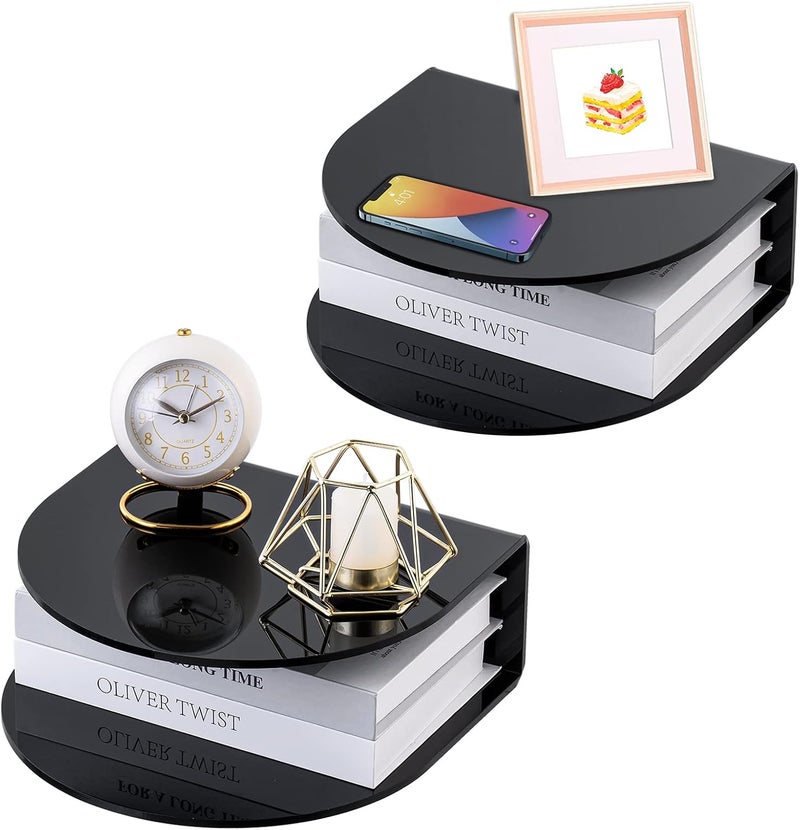 HMYHUM Acrylic Floating Nightstand Set of 2, Wall Mounted Bedside Table for Bedroom, Hanging, 8 lbs Load, 10.5" L x 10 "W x 4" H, Black - Image 1